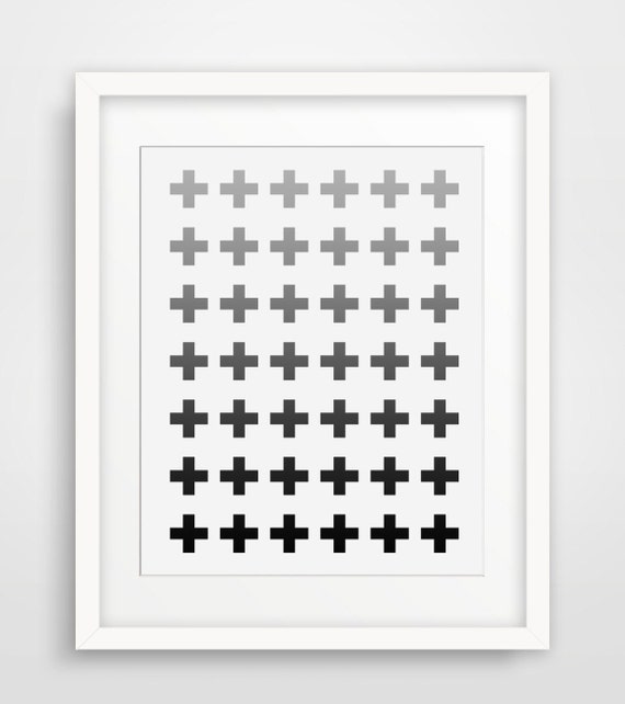 Scandinavian Art Print Swiss Cross Symbol Grey Shades Nordic Design Minimalist Art Danish Art Art Modern Home Decor