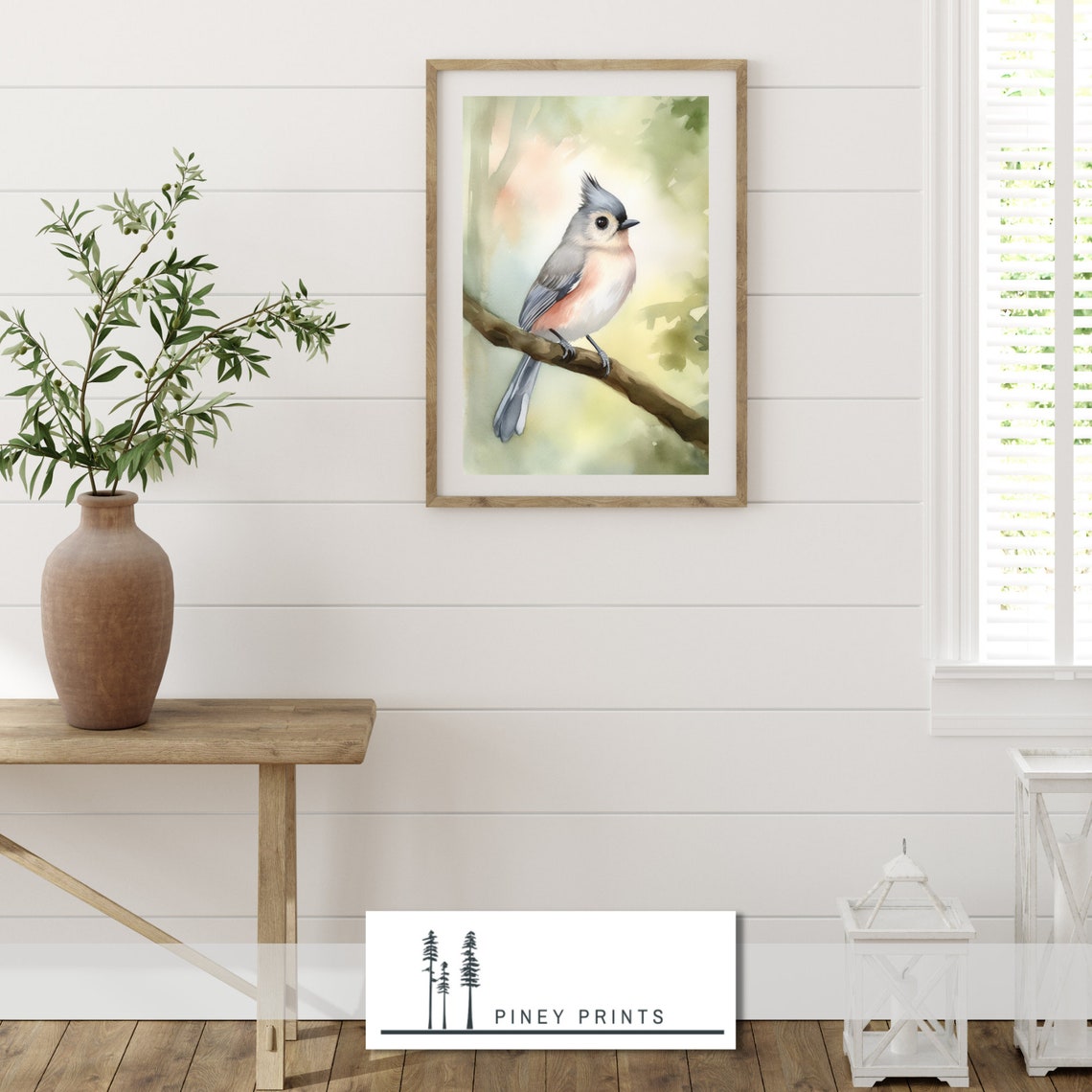 Tufted Titmouse Watercolor Perched Branch Cute Songbird Wall Poster - Image 2