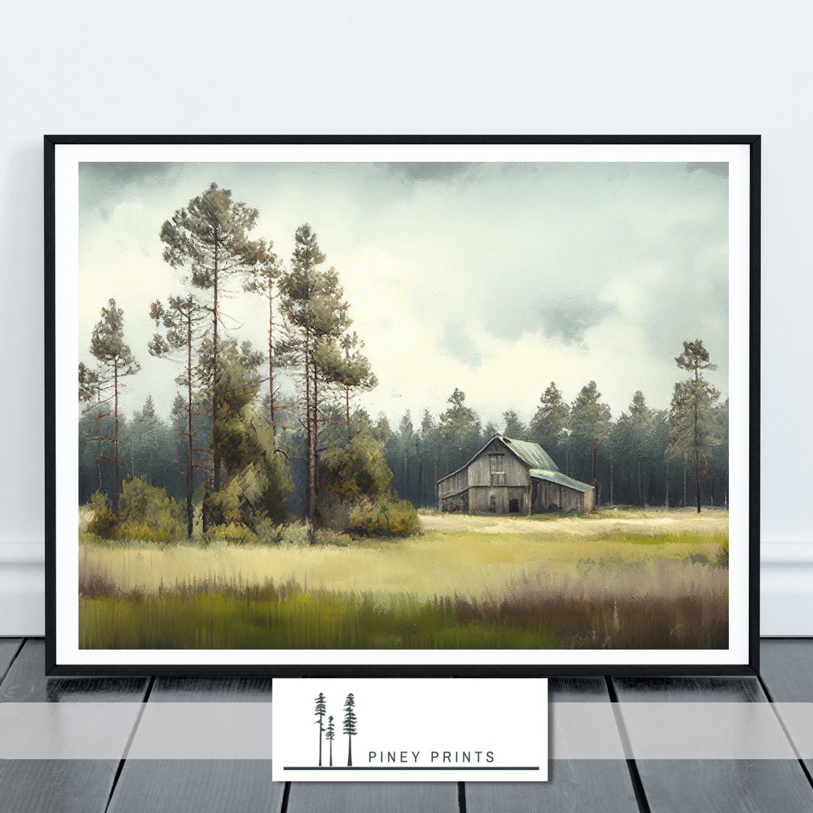 Rustic Barn Pine Forest Watercolor Country Farmhouse Art Poster - Image 4