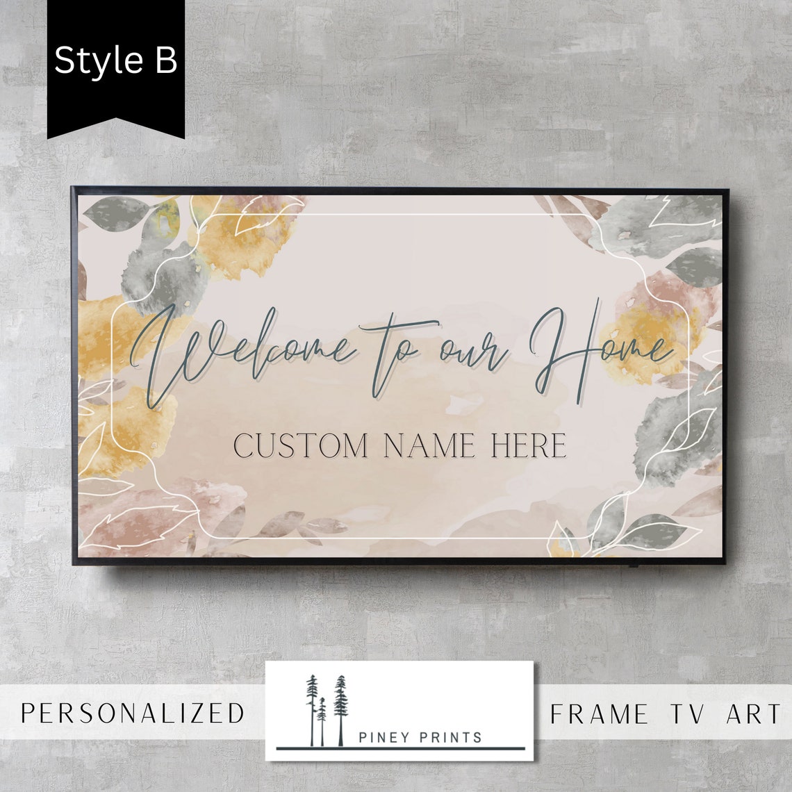Personalized Welcome Home Watercolor Gold Leaf Family TV Art Poster - Image 3