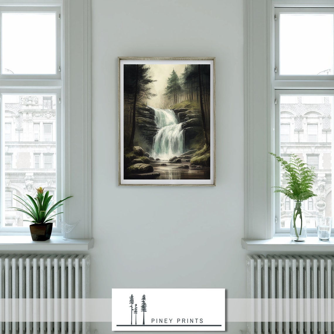 Moody Forest Waterfall Dark Pines Cascading Falls Art Poster - Image 3