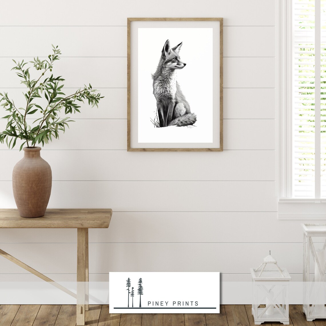 Black and White Fox Portrait Minimalist Woodland Animal Illustration Poster - Image 3