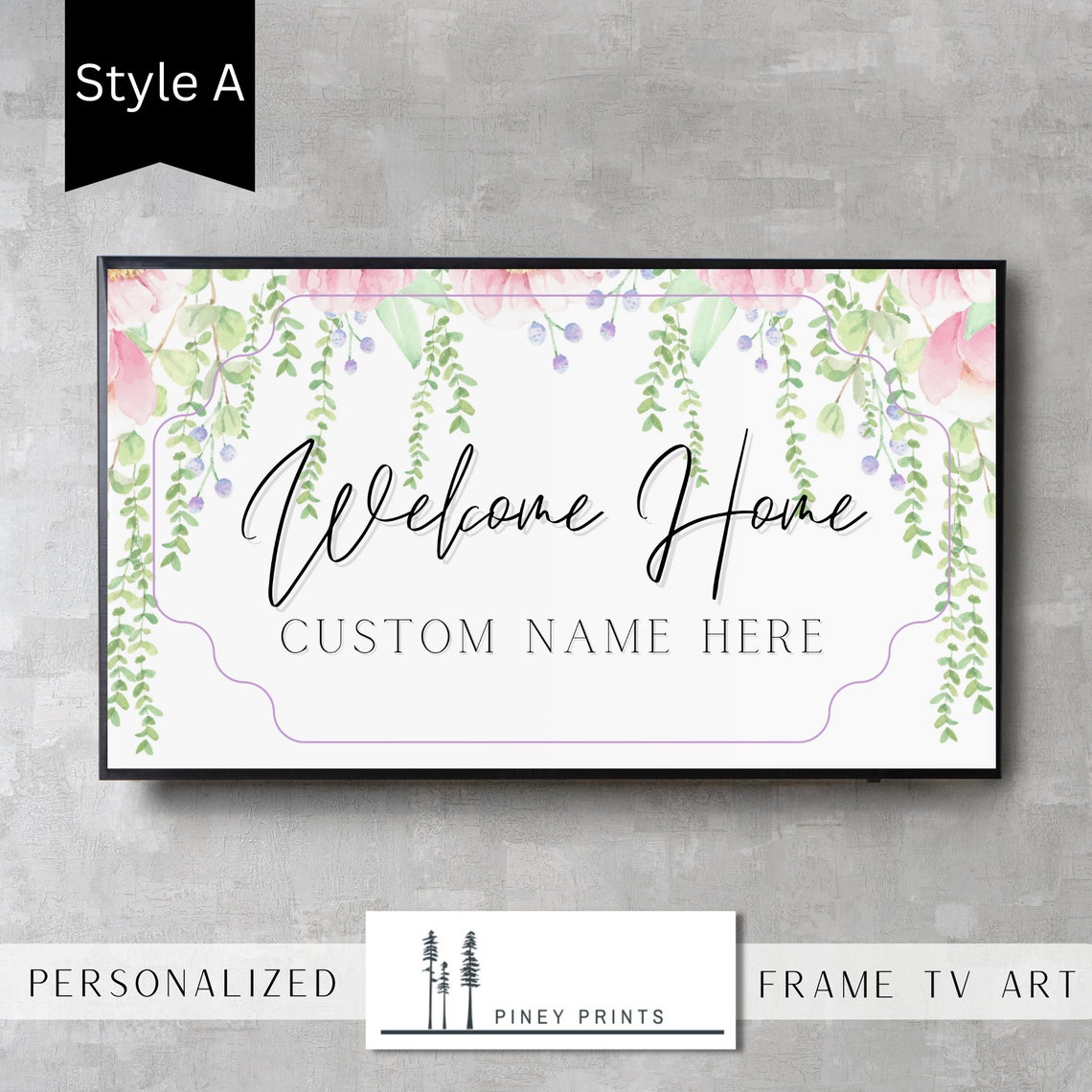 Welcome Home Custom Name Botanical Script TV Art Digital Poster - Image 4