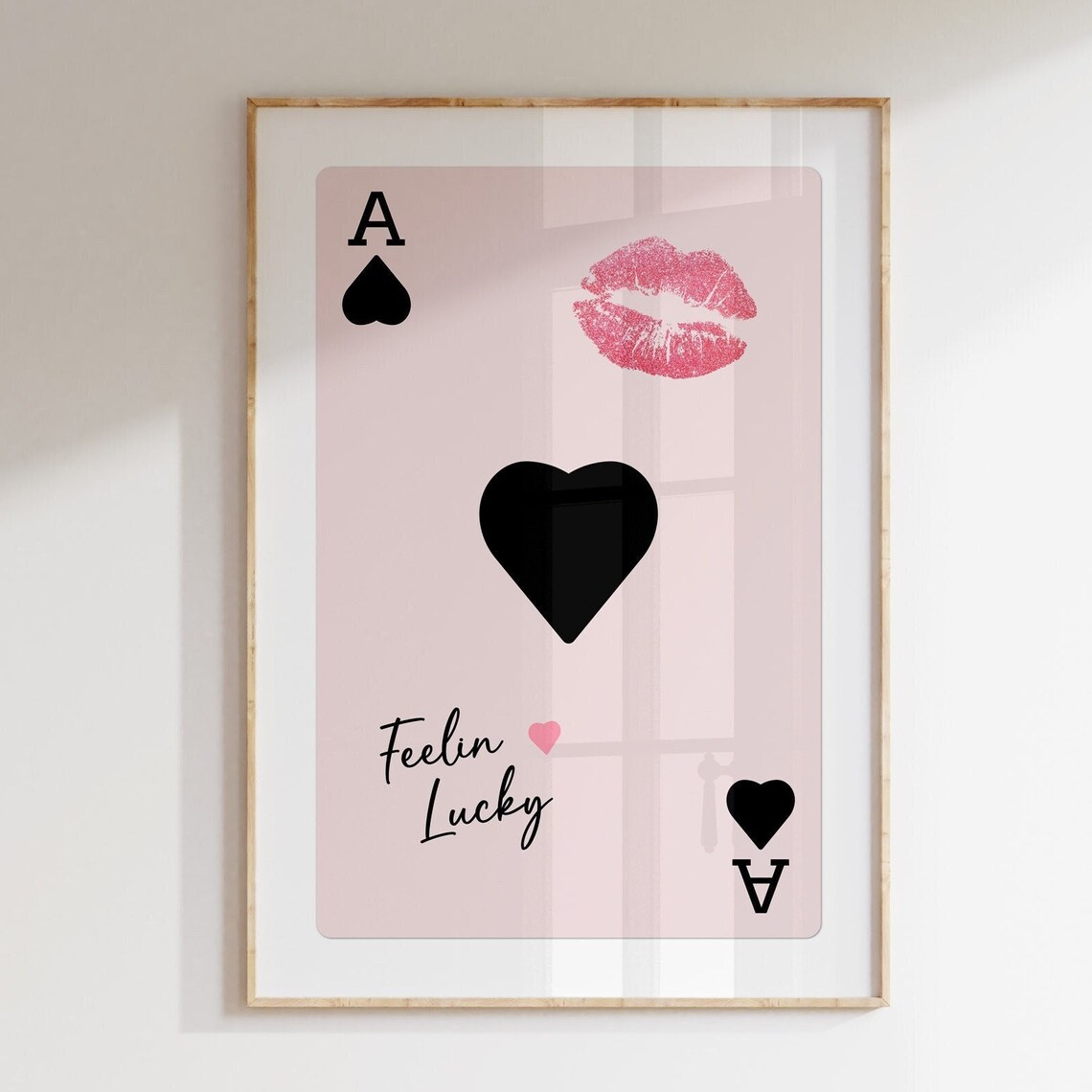 Feelin Lucky Pink Lipstick Kiss Ace Playing Card Girly Wall Art