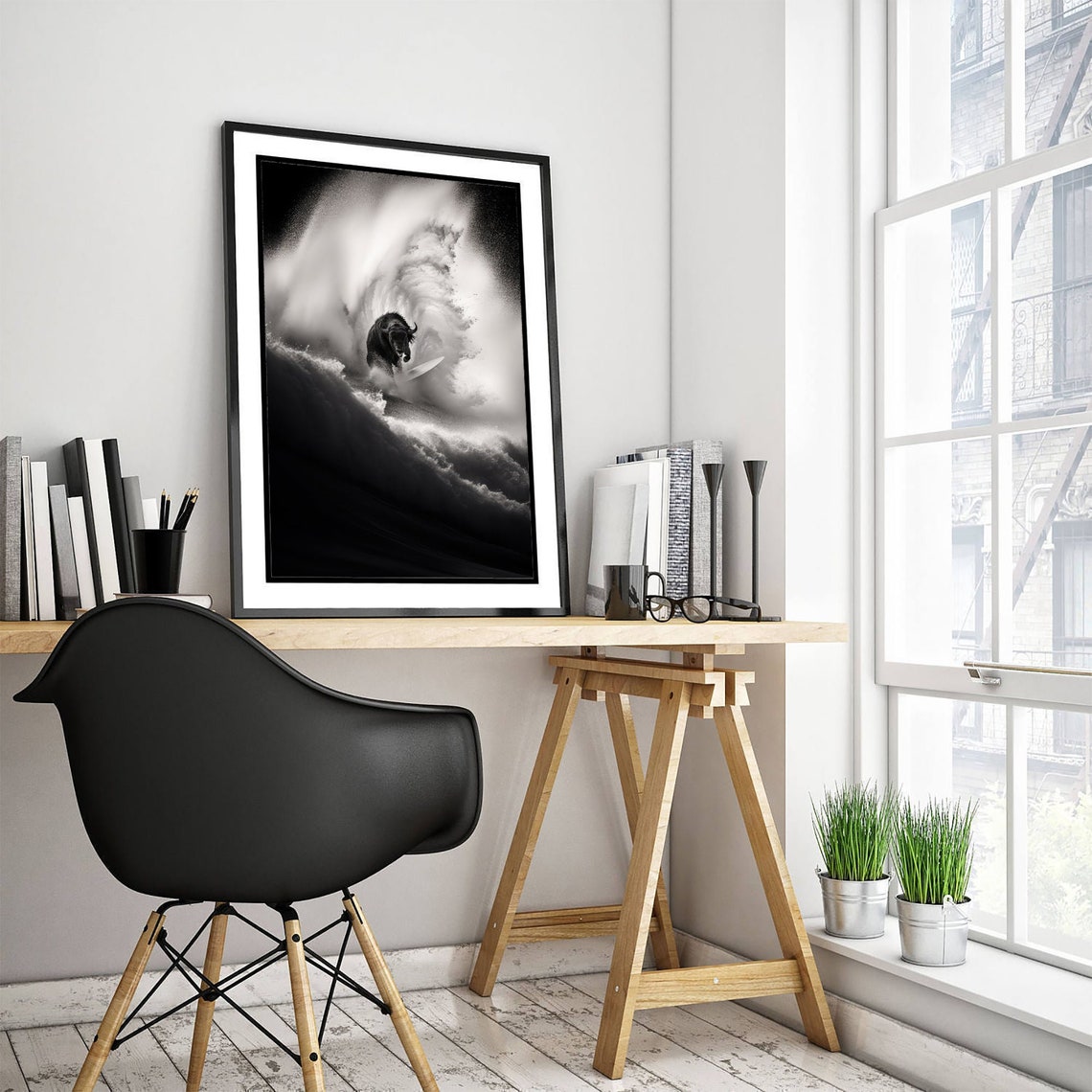 Animals Surfing Photograph Bison Art Print Poster Painting Museum Quality Giclee Home Wall Dcor - Image 3
