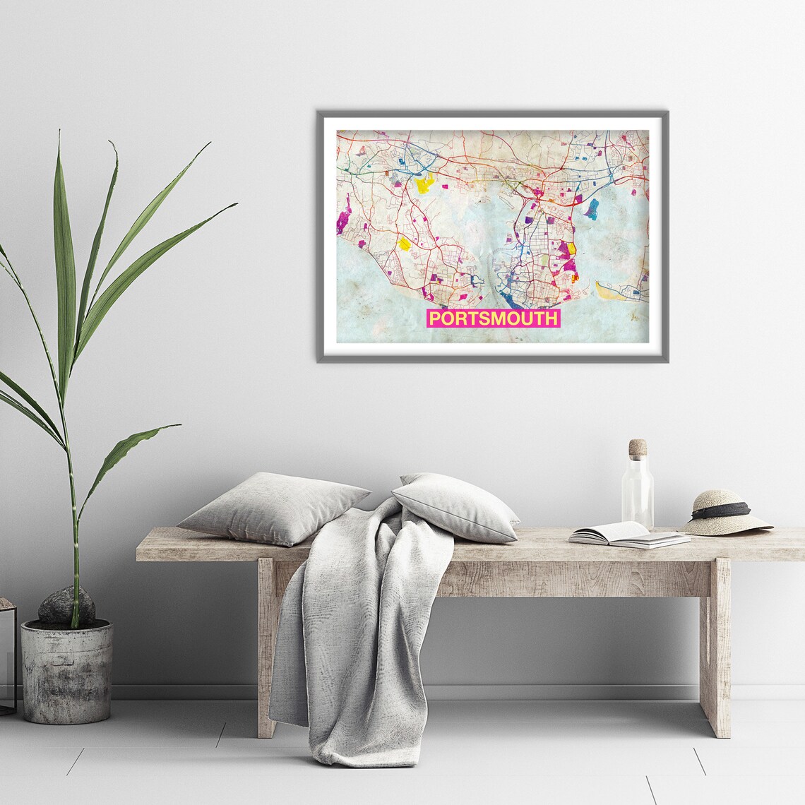 Portsmouth England Street Map Poster Colorful Watercolor City Map Art - Image 3