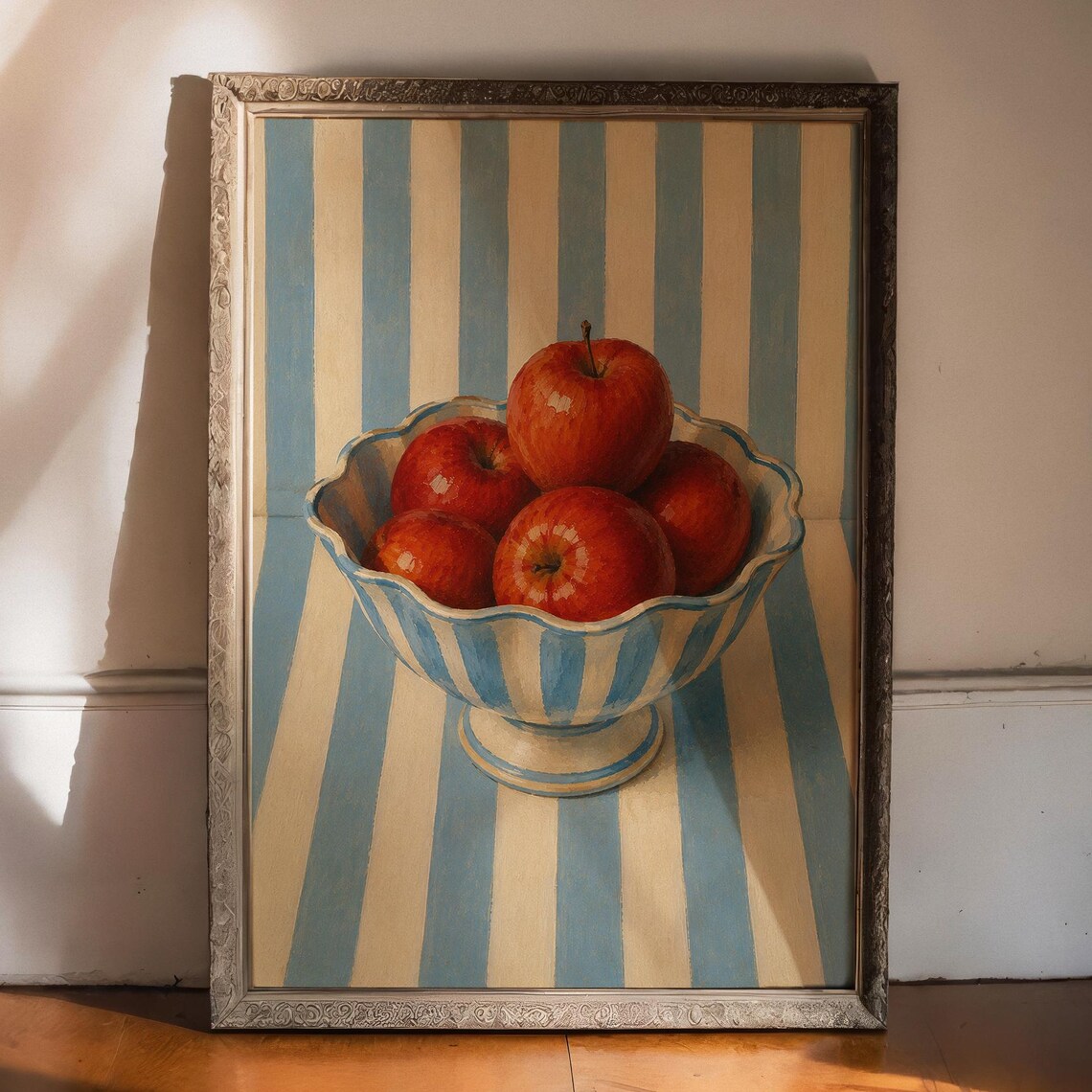 Red Apples in a Striped Bowl Classic Vintage Still Life Poster