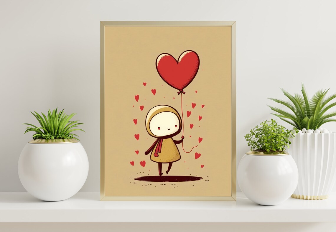 Heart Balloon Cute Girl Valentine Red Kawaii Love Card Poster - Image 2