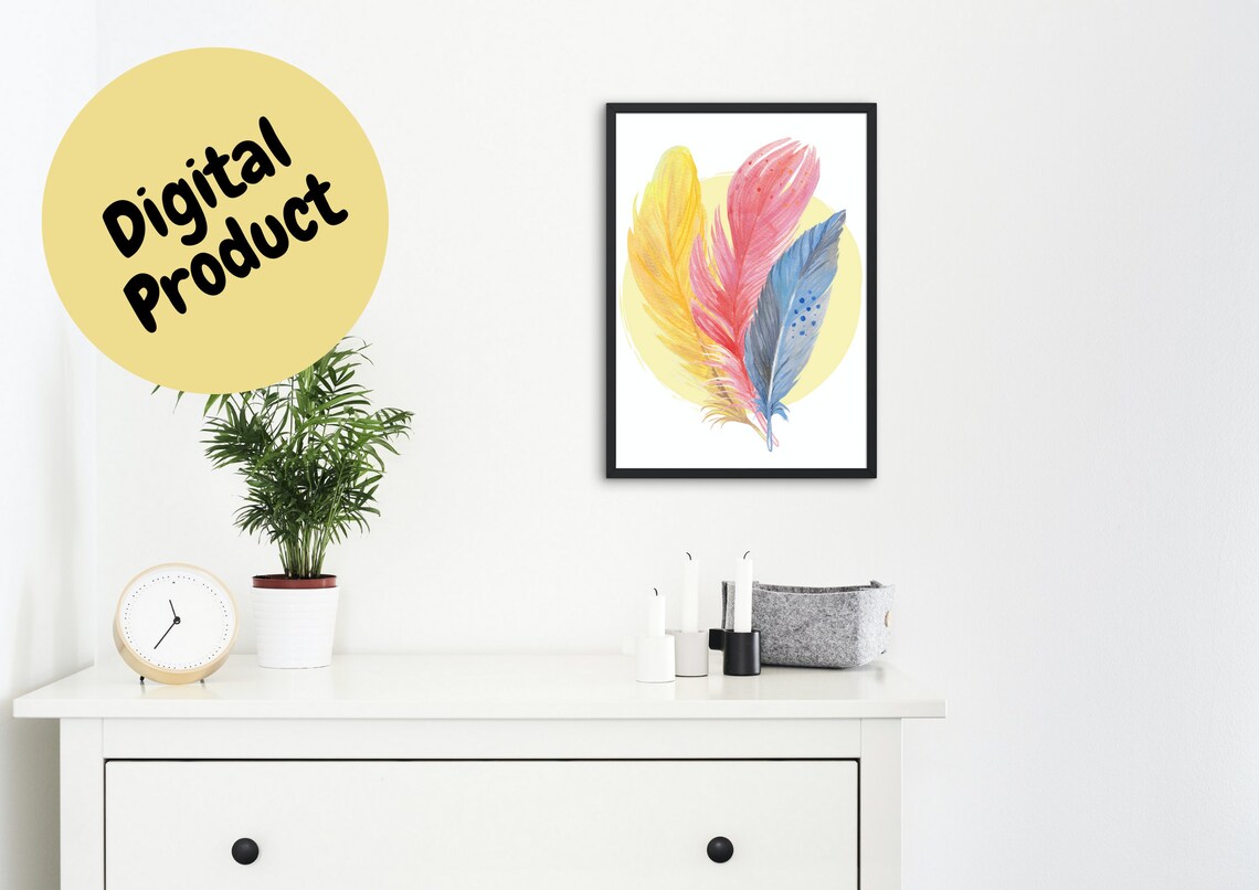 Feathers Positive Neutral Wall Art, Art Print - Image 2