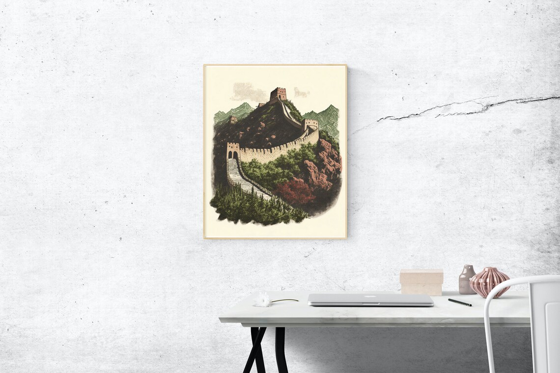 Great Wall of China Mountain Watchtowers Vintage Style Poster - Image 2