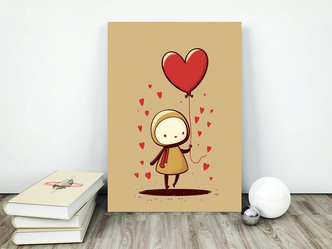 Heart Balloon Cute Girl Valentine Red Kawaii Love Card Poster - Image 4