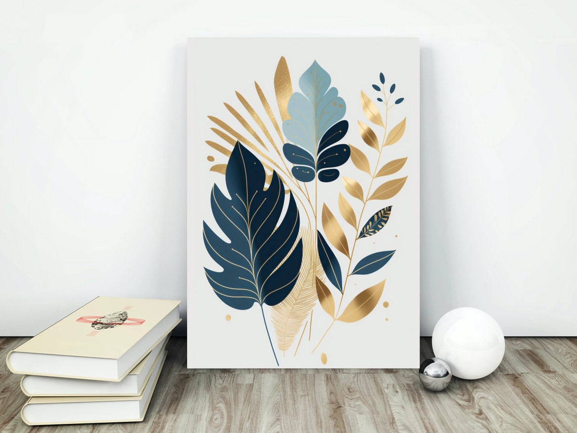 Navy Blue Gold Leaf Botanical Arrangement Luxe Modern Decor Poster - Image 4