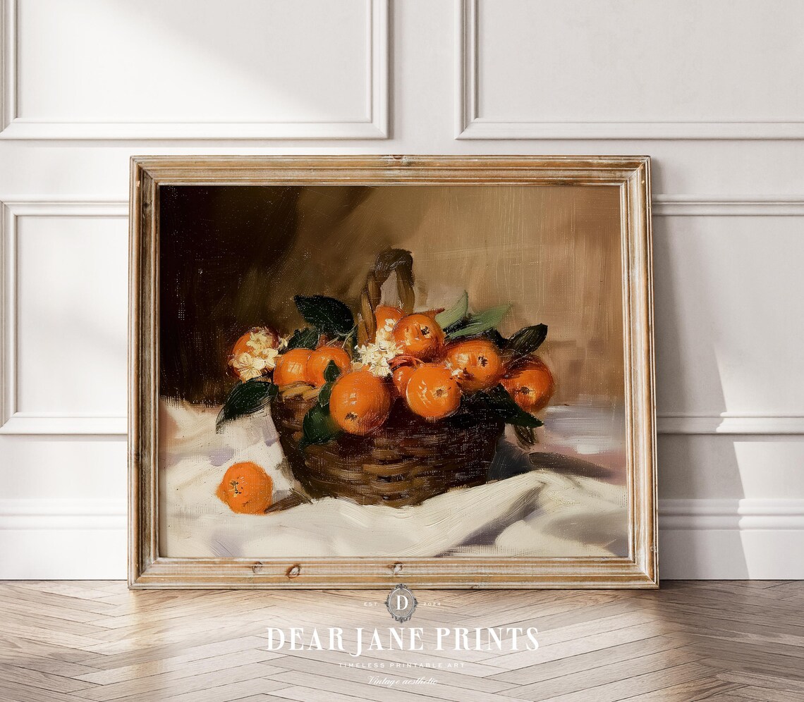 Basket of Fresh Oranges Classic Still Life Oil Painting Kitchen Poster
