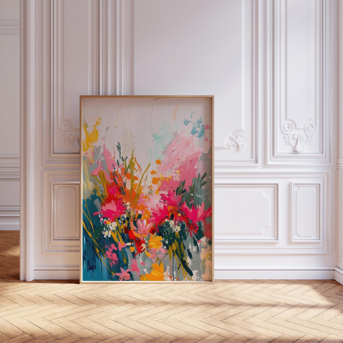 Lush Bloom Symphony, Minimalist Botanical Art Print