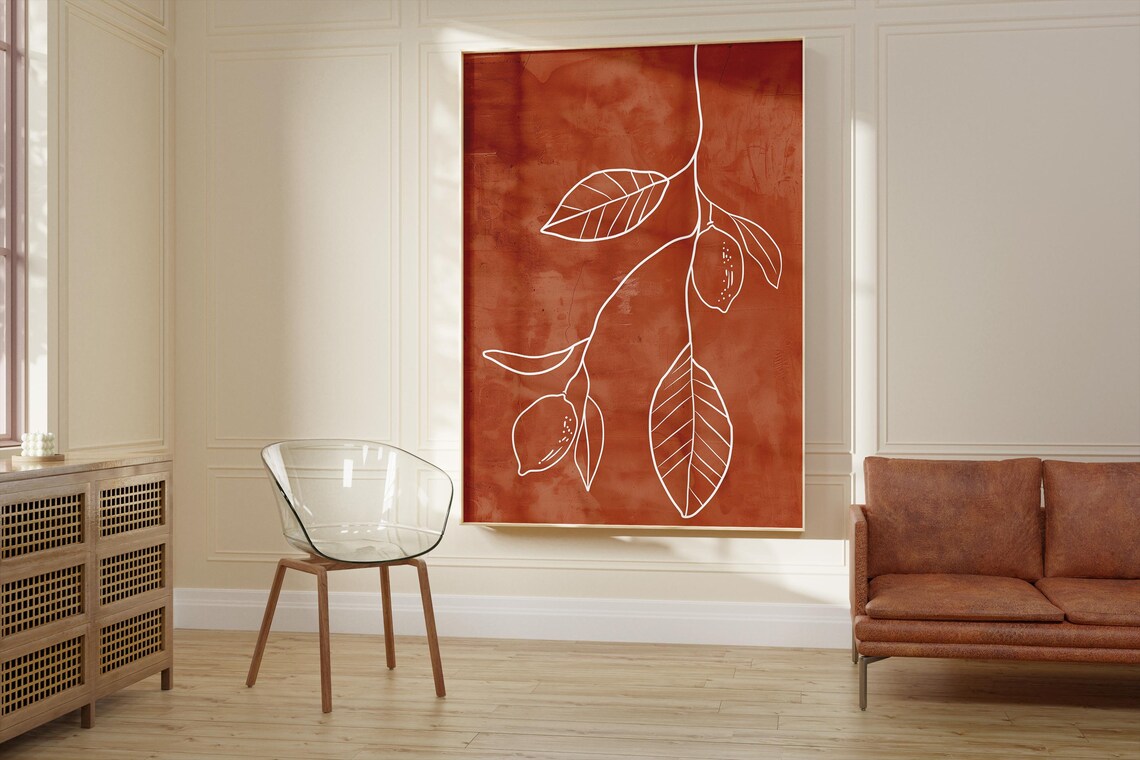 Neutral Art Line Drawing Poster, Minimalist Citrus Illustration - Image 2