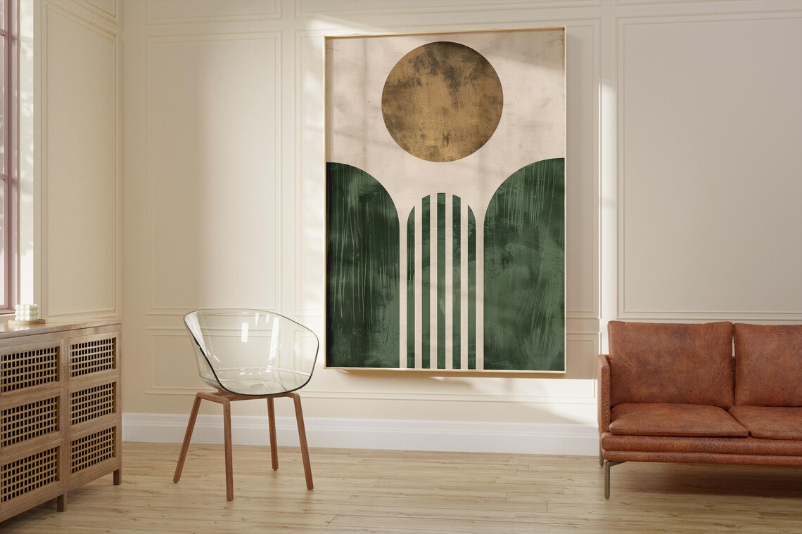 Green Geometric Sun Line Art Poster, Minimalist - Image 2
