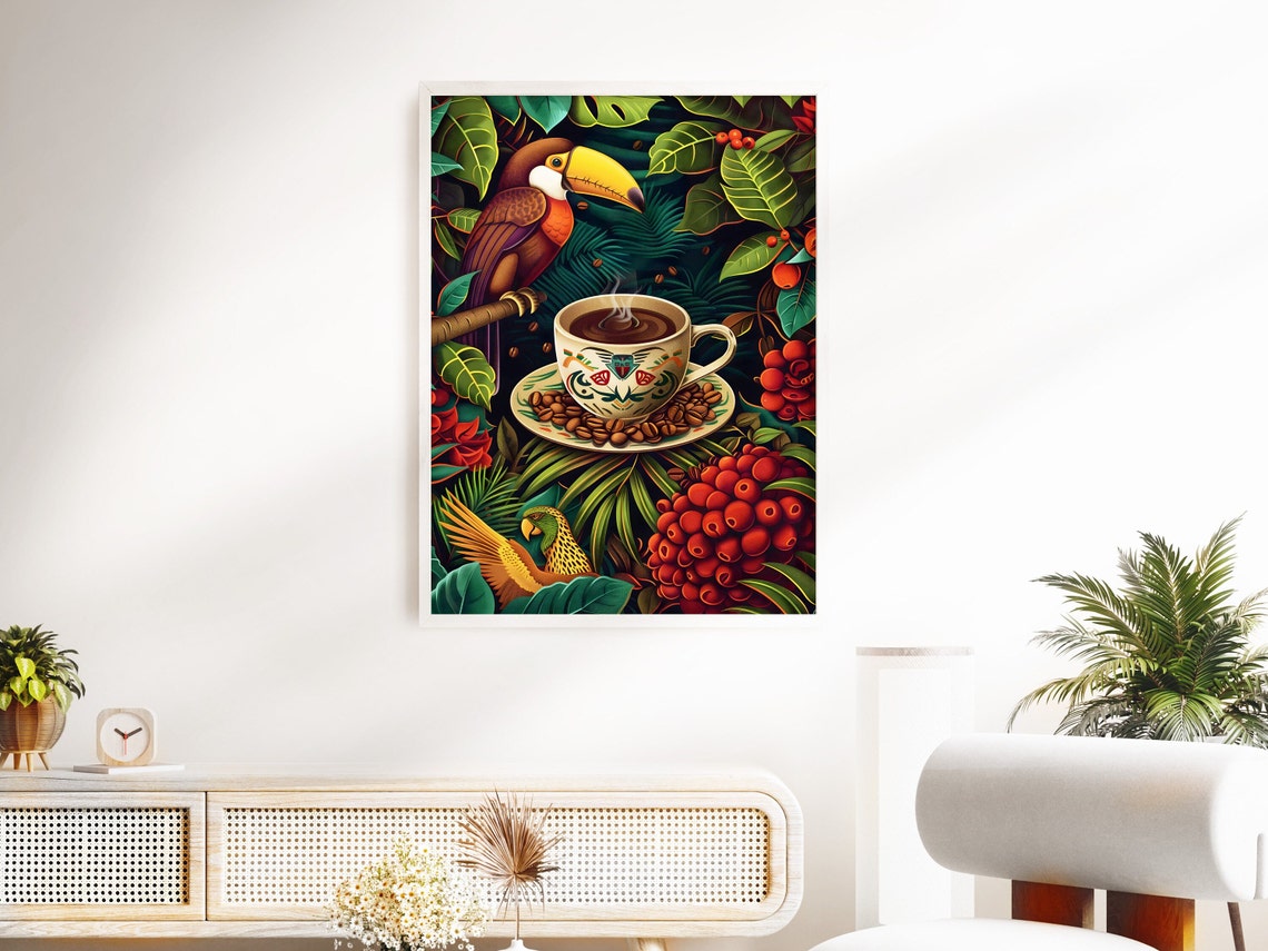 Toucan Rainforest Coffee Cup Ornate Mayan Folk Art Style Poster - Image 3