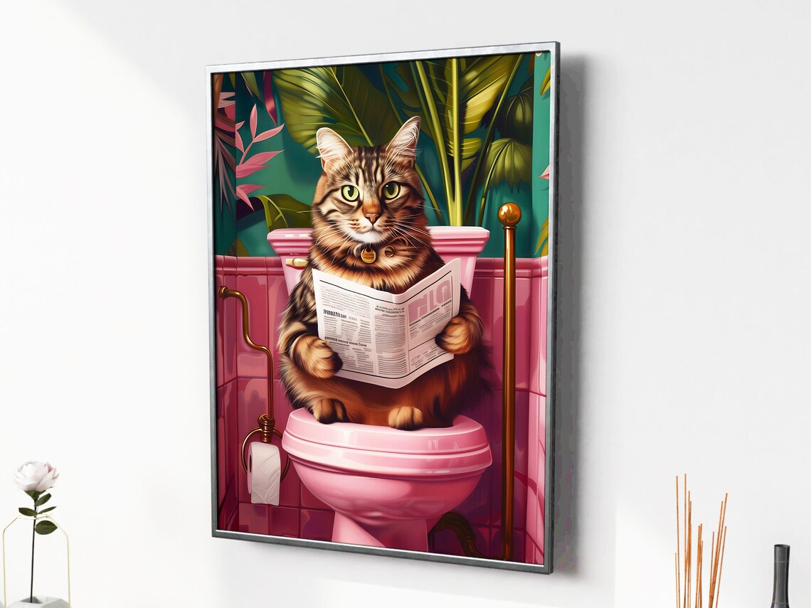 Bathroom Domestic Cat Funny Poster, Toilet Wall Art - Image 2