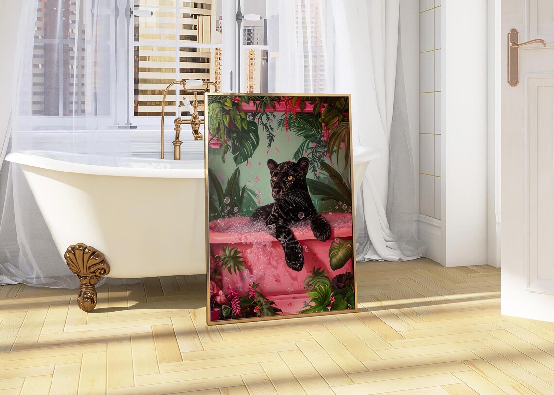 Black Panther In Bathtub Poster, Maximalist Decor - Image 5