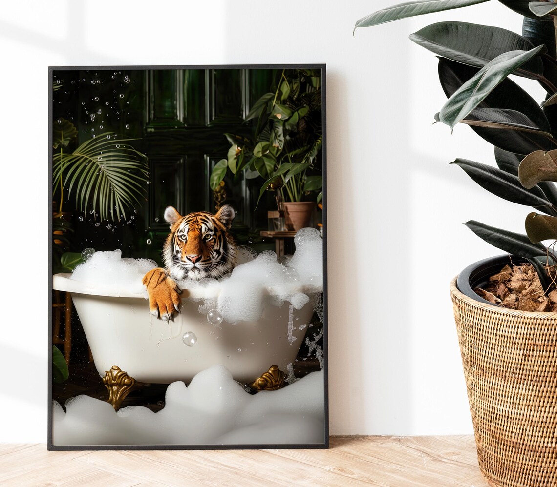 Tiger in Bathtub Bathroom Wall Art Poster - Image 2