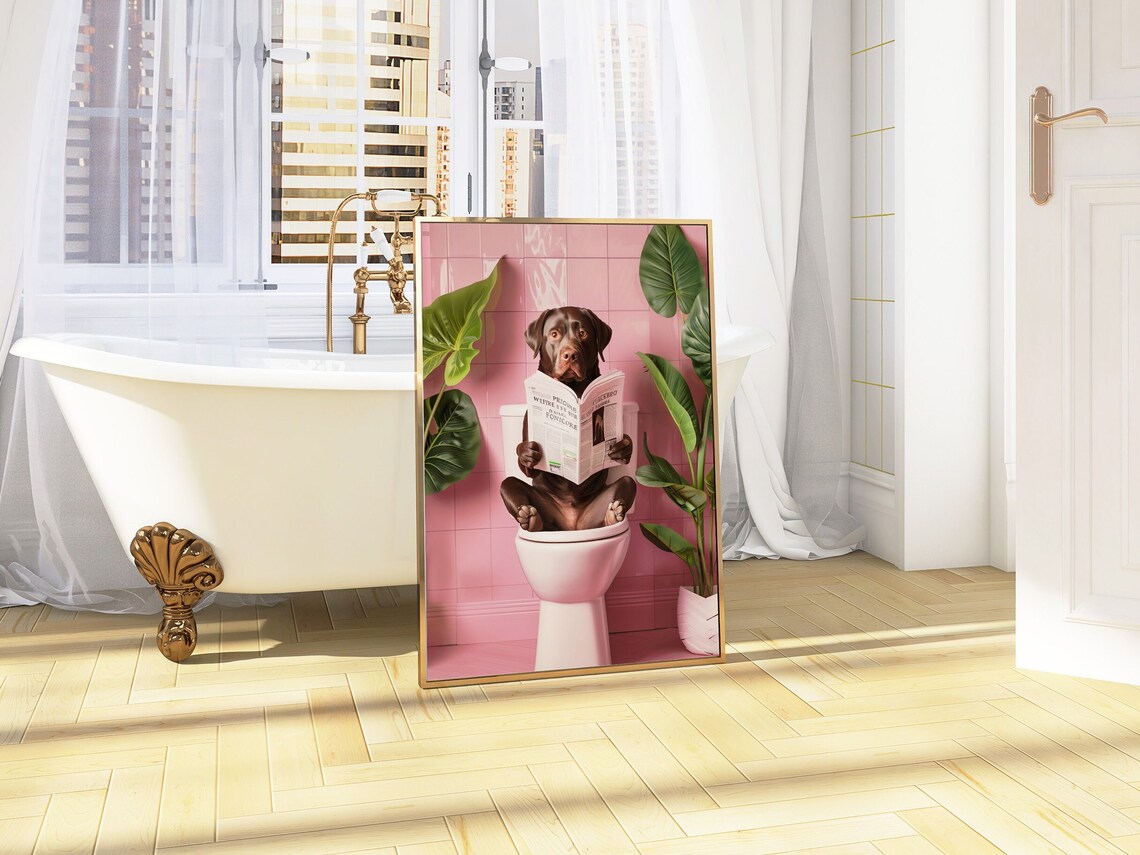 Chocolate Labrador On Toilet Bathroom Funny Dog Print - Image 3