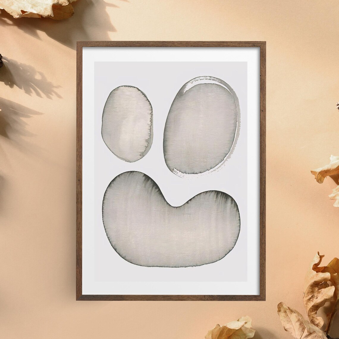 Neutral Abstract Wall Art Minimal Watercolor Shape Print Scandinavian Grey Ink Poster Modern Decor