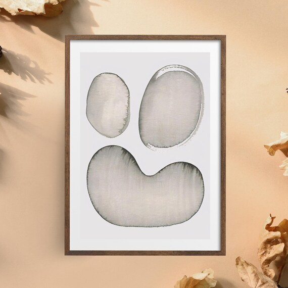 Neutral Abstract Wall Art Minimal Watercolor Shape Print Scandinavian Grey Ink Poster Modern Decor