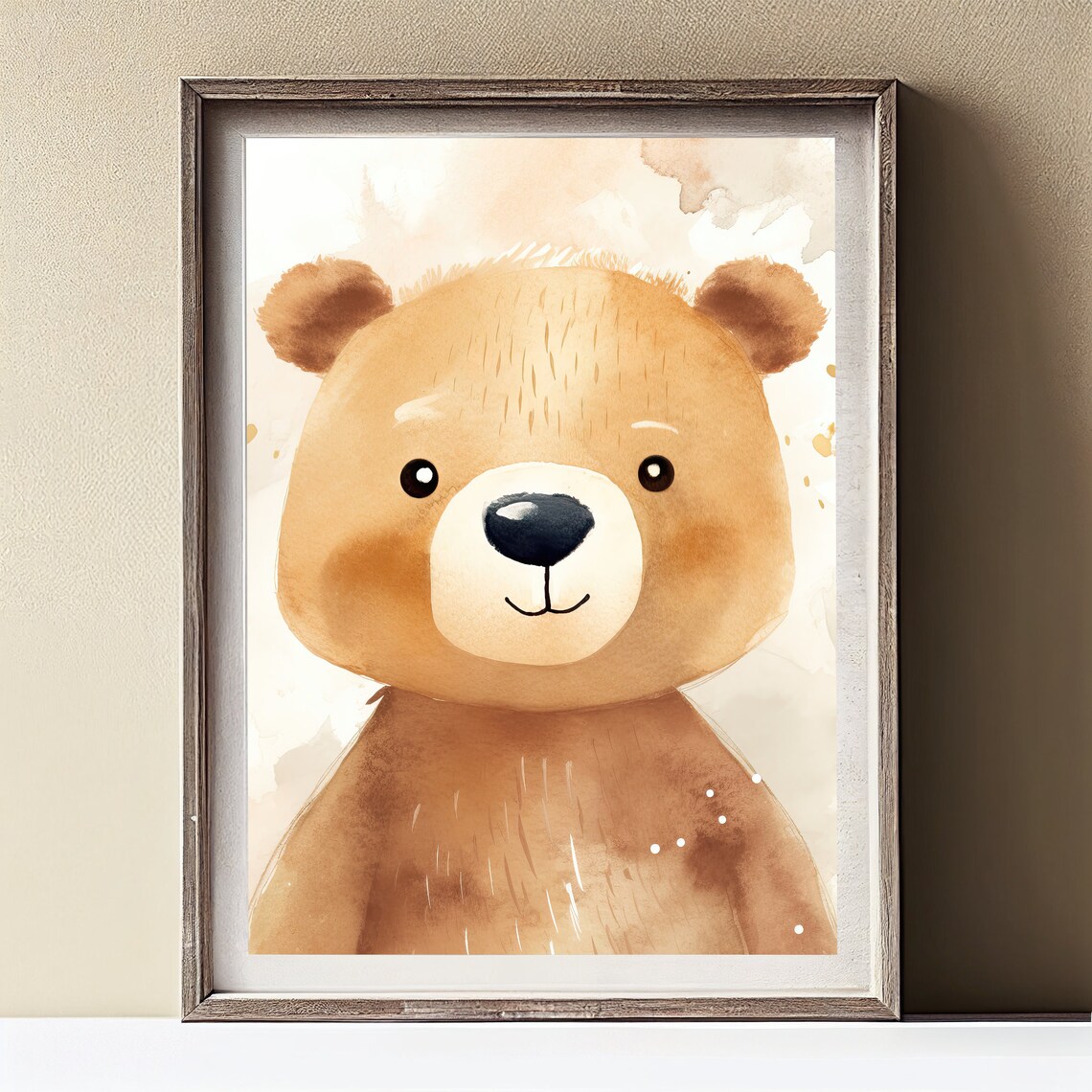 Adorable Honey Teddy Bear Face Watercolor Nursery Baby Art Poster - Image 2