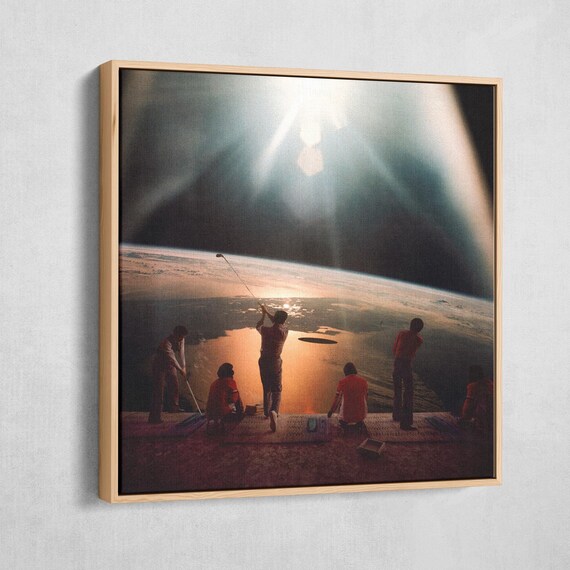 Space Golf Framed Scifi Poster Surreal Collage Cosmic Art Vintage Poster Sports Poster Golf Art Retro Art