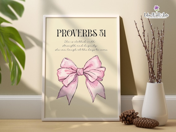 Proverbs 31 Pink Bow Coquette Watercolor Christian Art Poster