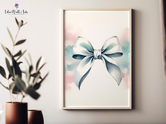 Blue Bow Wall Art Bespoke Bow Art Grand Millennial Cute Bows Poster Coquette Room Decor Cute Apartment Decor Feminist Art