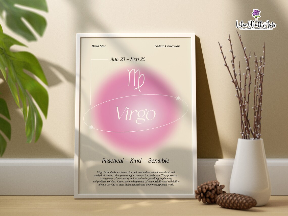 Virgo Zodiac Pink Aura Poster Aug 23 Sep 22 Birth Star Gift Art - Image 6