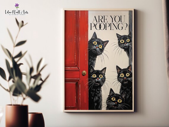 Are You Pooping Five Black Cats Red Door Bathroom Art Poster