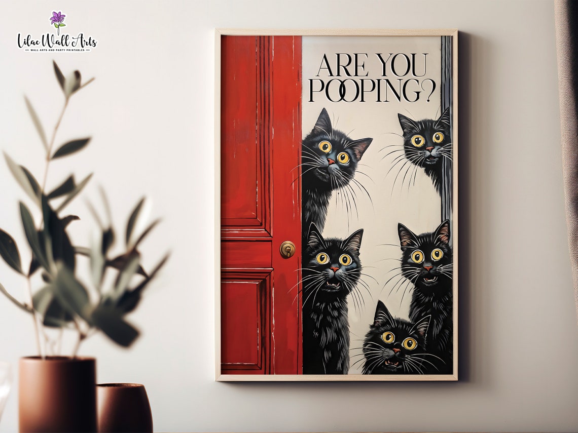 Are You Pooping Cat Bathroom Art Black Cat Poster Poop Art Eat Sleep Poop Wall Art Toilet Poster Funny Poop Print Humor Bathroom Art
