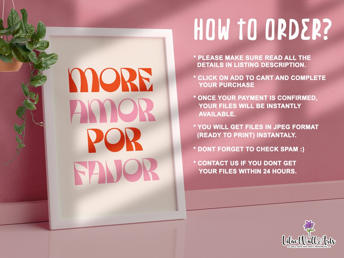 More Amor Por Favor Retro Groovy Orange Pink Love Quote Poster - Image 3