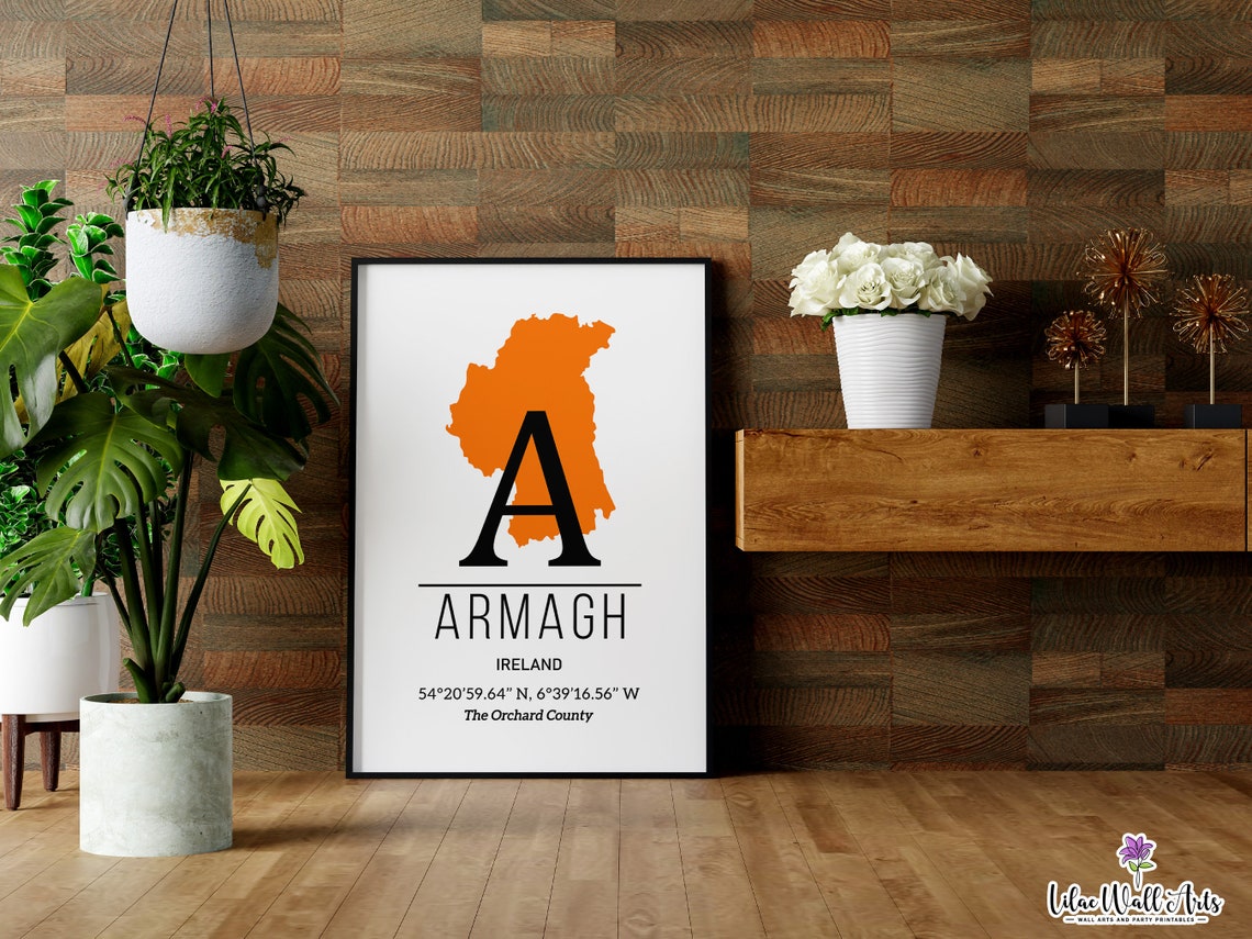 County Armagh Map The Orchard County Orange Monogram Travel Poster - Image 4