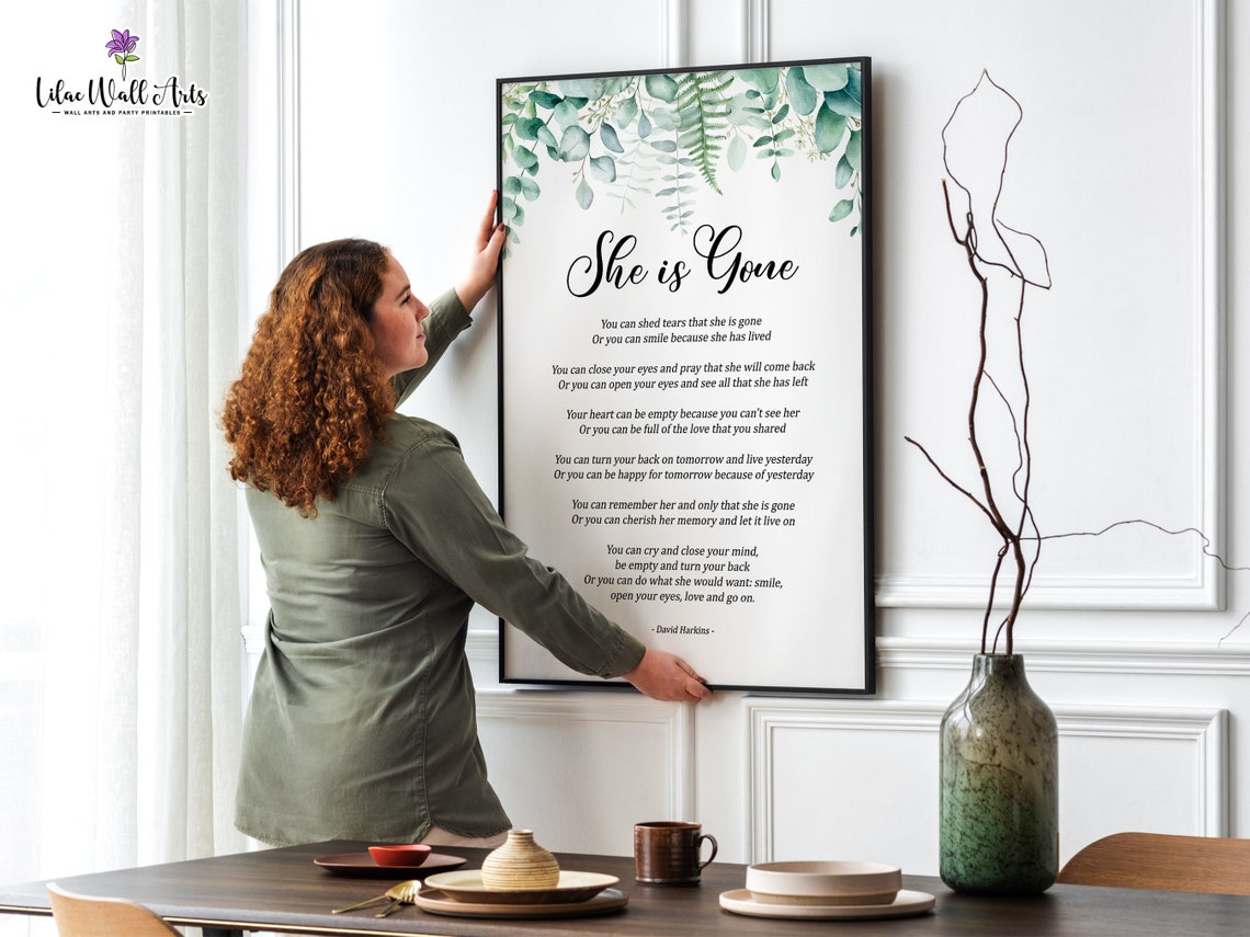 She Is Gone Memorial Poem David Harkins Greenery Sympathy Poster - Image 3