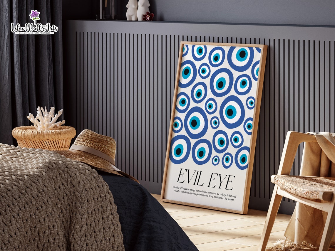 Evil Eye Nazar Pattern Maximalist Blue Eyes Protection Text Poster - Image 2