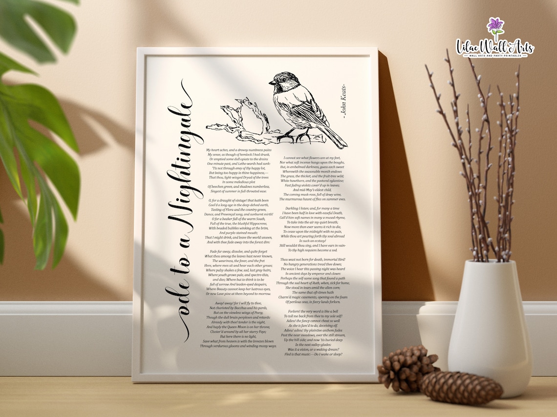 Ode To A Nightingale Keats Full Poem Bird Sketch Literary Art Poster