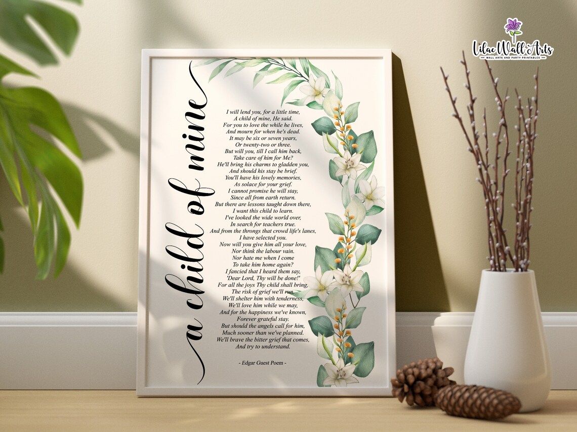 A Child of Mine Edgar Guest Poem Sympathy Memorial Gift Poster
