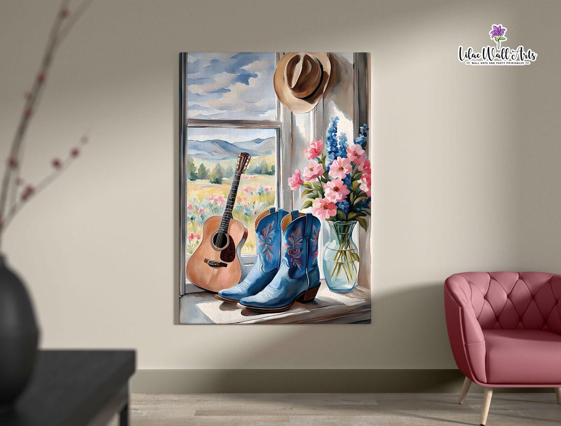 Aesthetic Cowgirl Wall Art Blue Cowgirl Prints Cowgirl Boots Print Turquoise Cowgirl Posters Beachy Cowgirl Painting Boots Art Cowgirl - Image 3