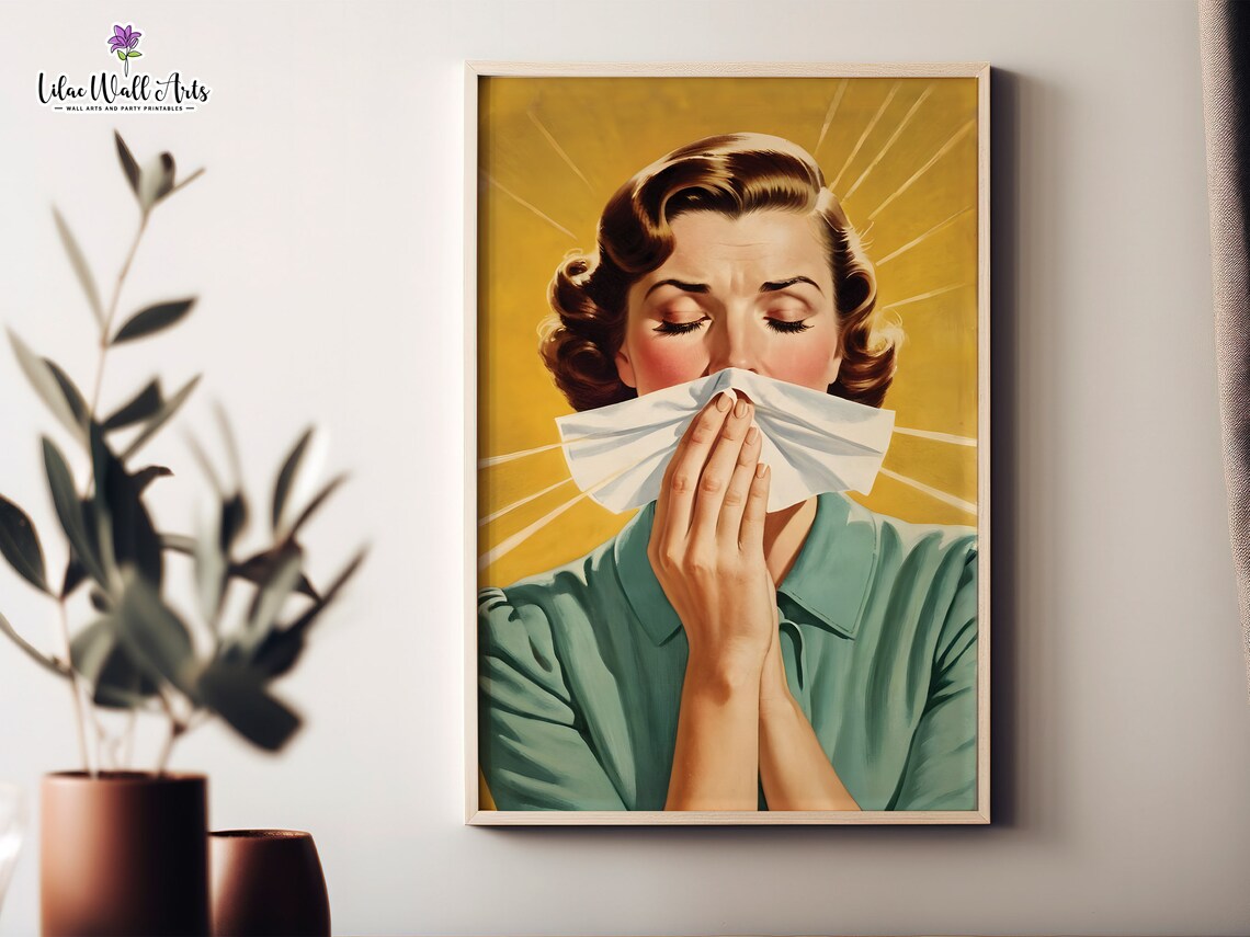 Retro Woman Pinching Nose Stinky Smell Funny Bathroom Art Poster