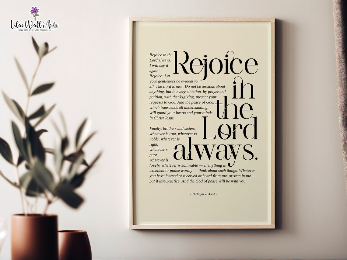Rejoice In The Lord Always Philippians 449 Script Typography Poster - Image 5