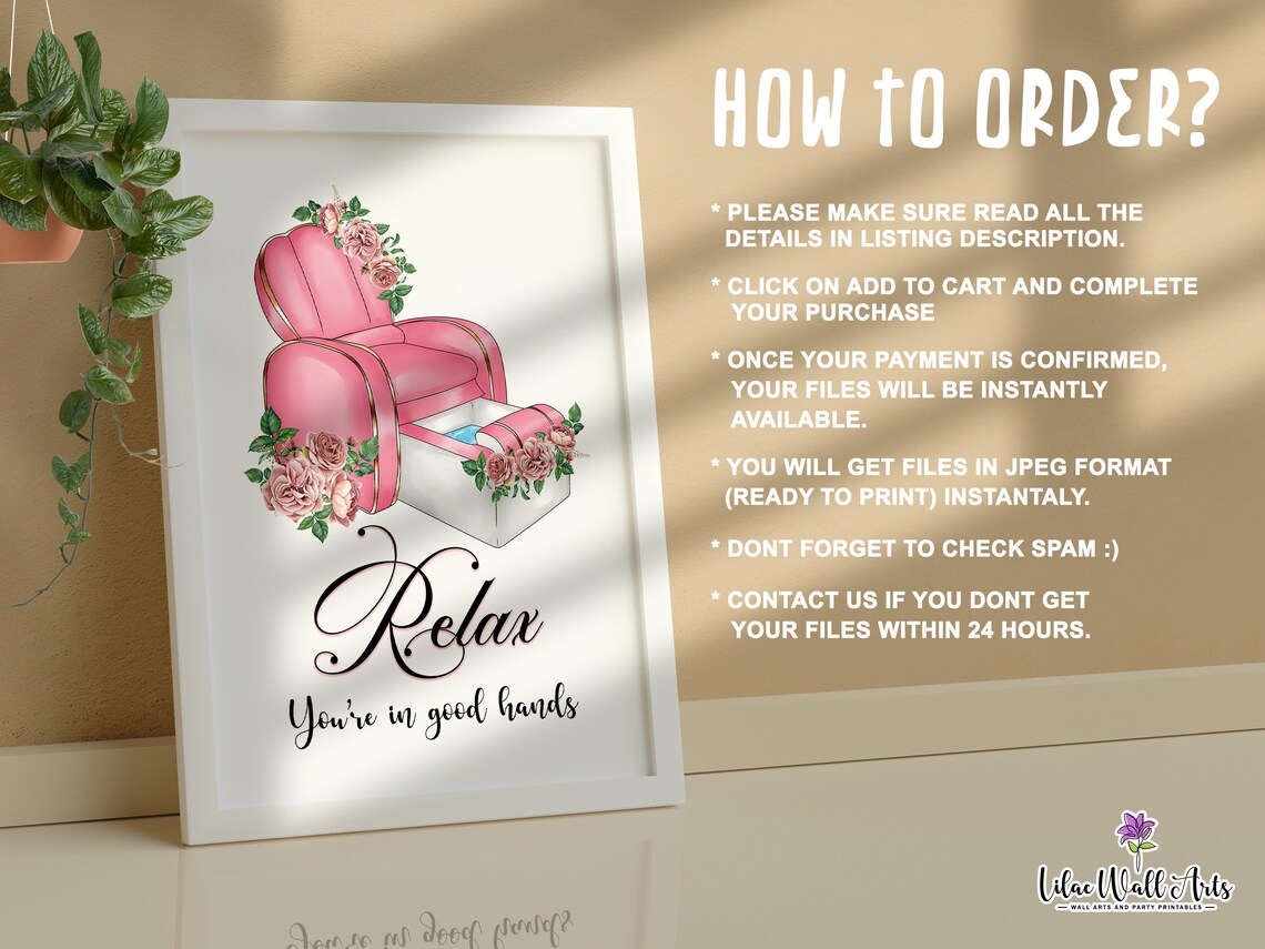 Relax Youre In Good Hands Pink Pedicure Chair Floral Spa Art Poster - Image 3