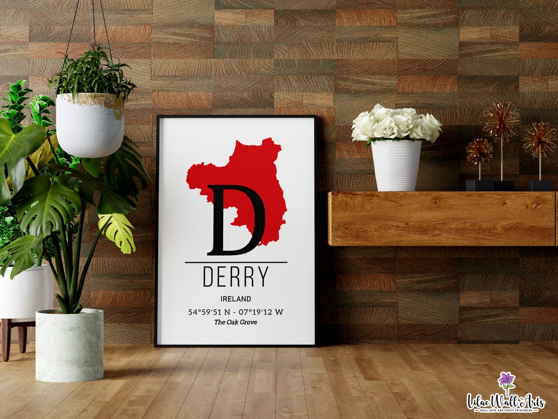 Derry Ireland Map County Derry Monogram Red Map Art Travel Poster - Image 4