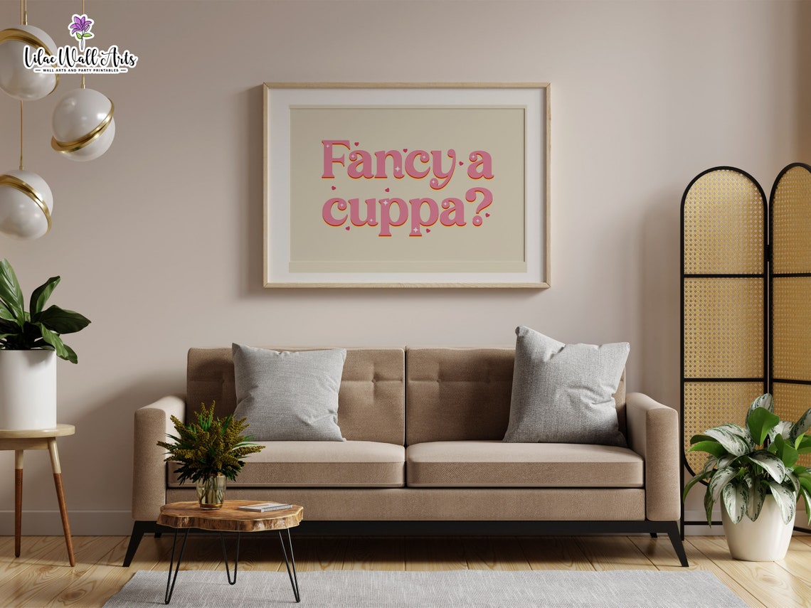 Fancy A Cuppa Retro Pink Kitchen Quote Tea Lover Wall Decor Poster - Image 2