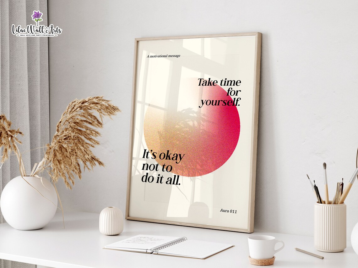 Take Time For Yourself Pink Aura Motivational Quote Self Care Poster - Image 3