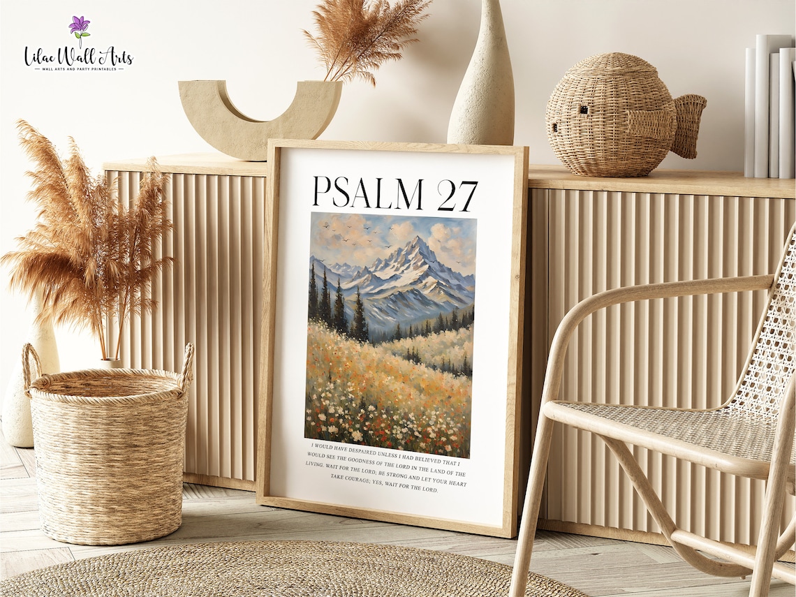 Psalm 27 Mountain Wildflower Meadow Christian Landscape Poster - Image 3