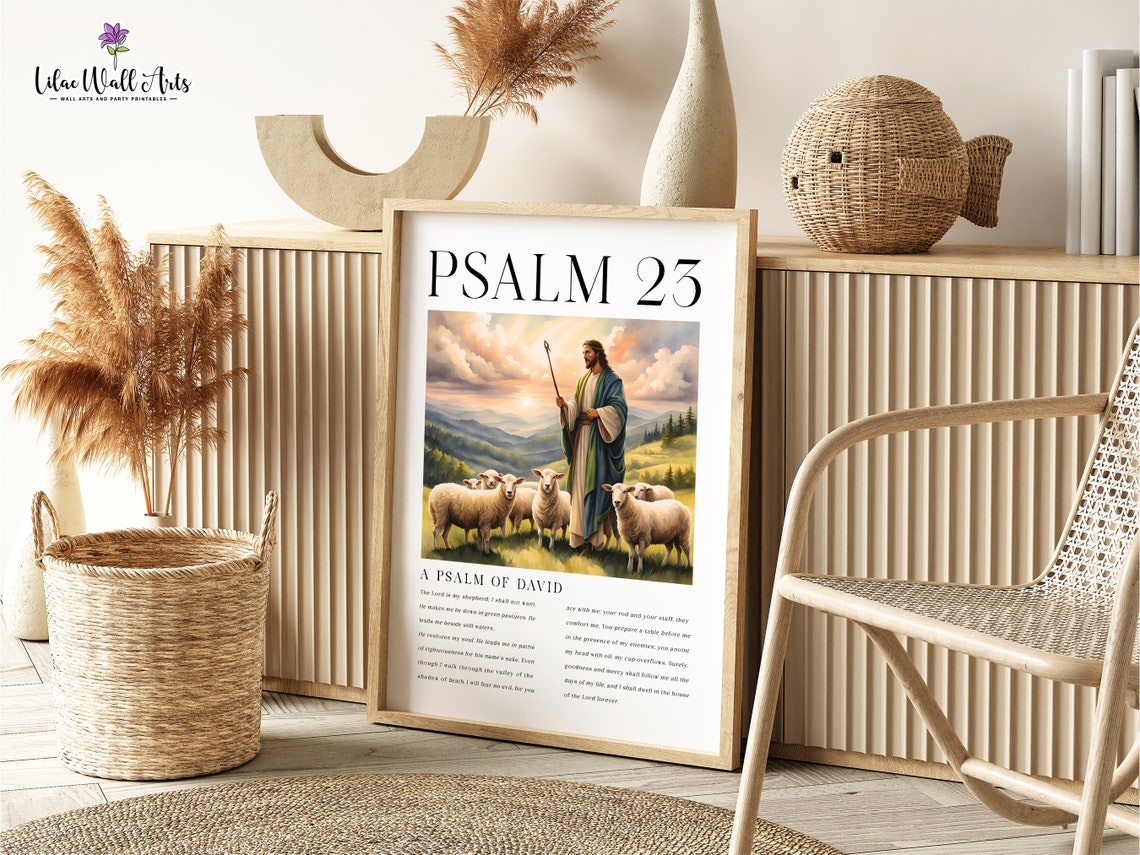 Psalm 23 Jesus With Sheep Sunset Bible Verse Christian Wall Art - Image 5