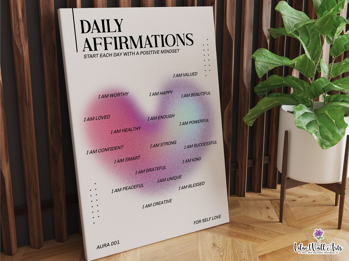 Daily Affirmations Pink Heart Aura I Am Worthy Self Love Quote Poster - Image 5